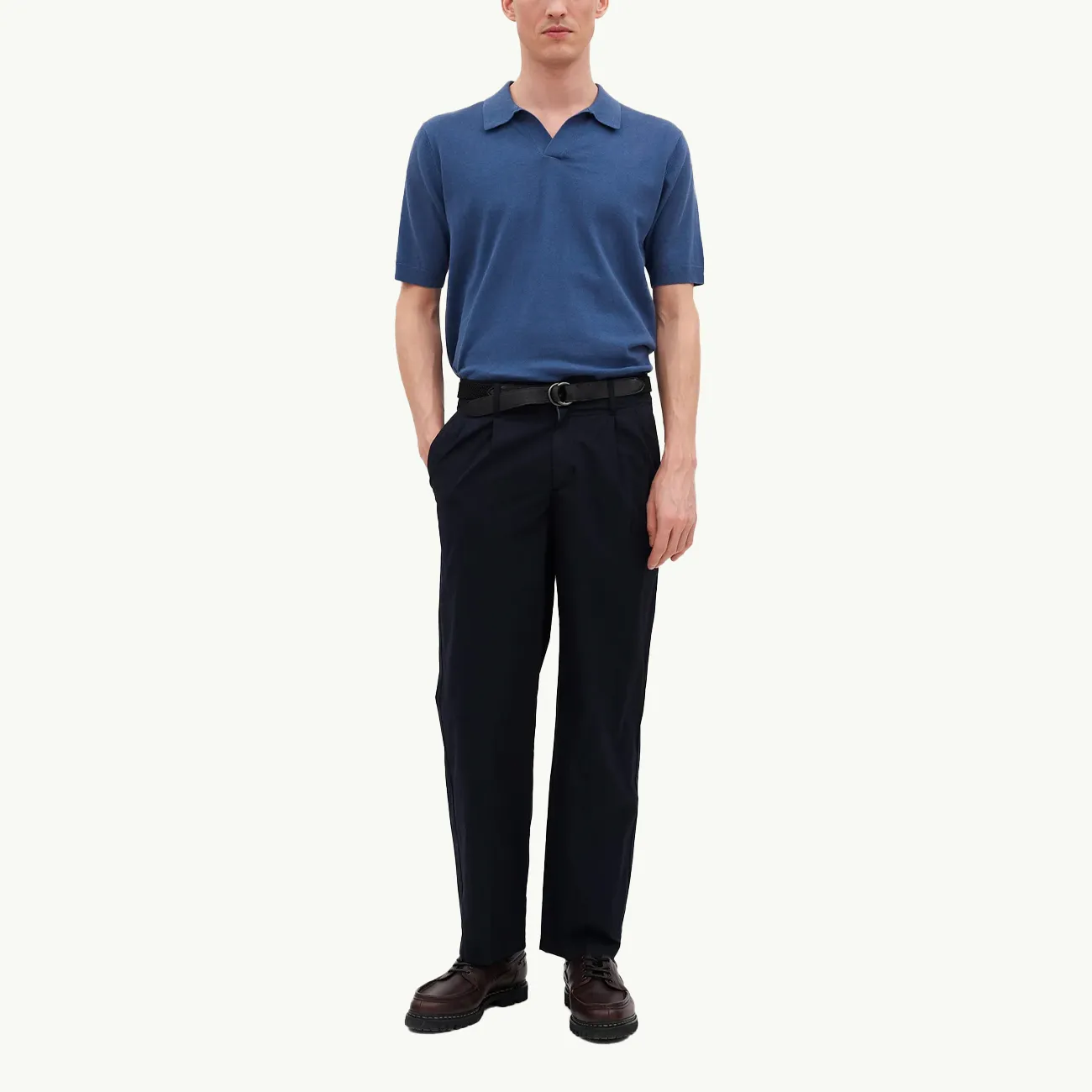 Benn Relaxed Typewriter Pleated Trouser - Dark Navy