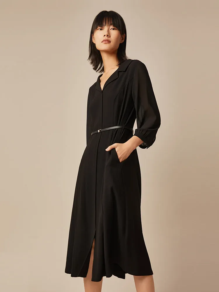 Black Gathered Waist Midi Dress