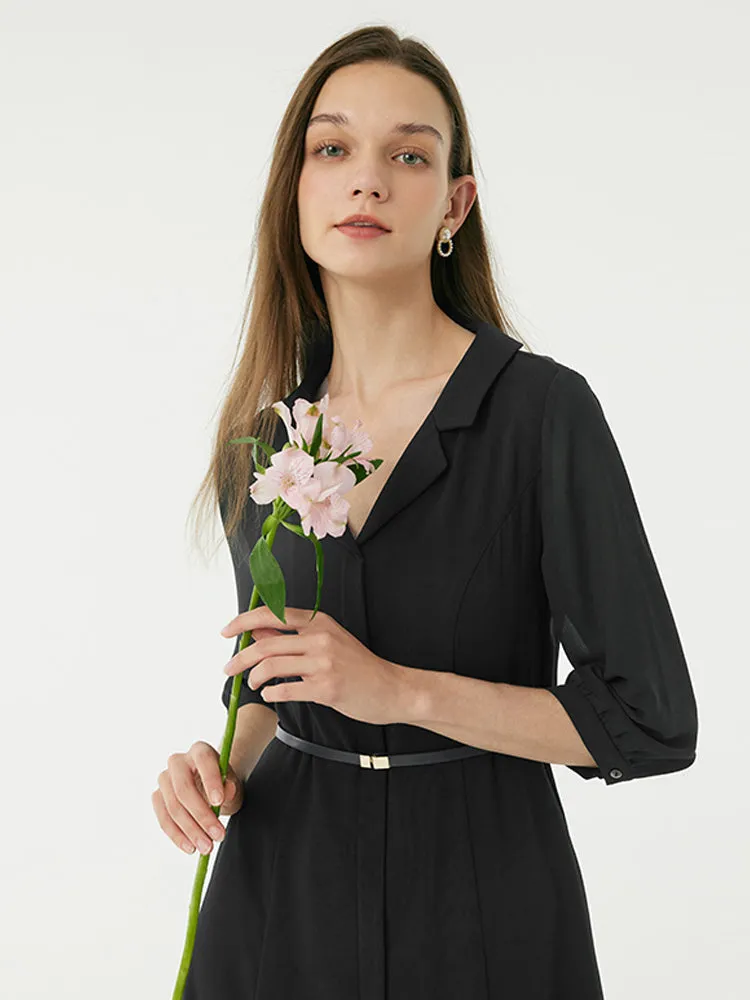 Black Gathered Waist Midi Dress