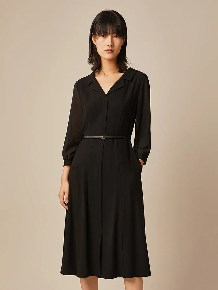 Black Gathered Waist Midi Dress