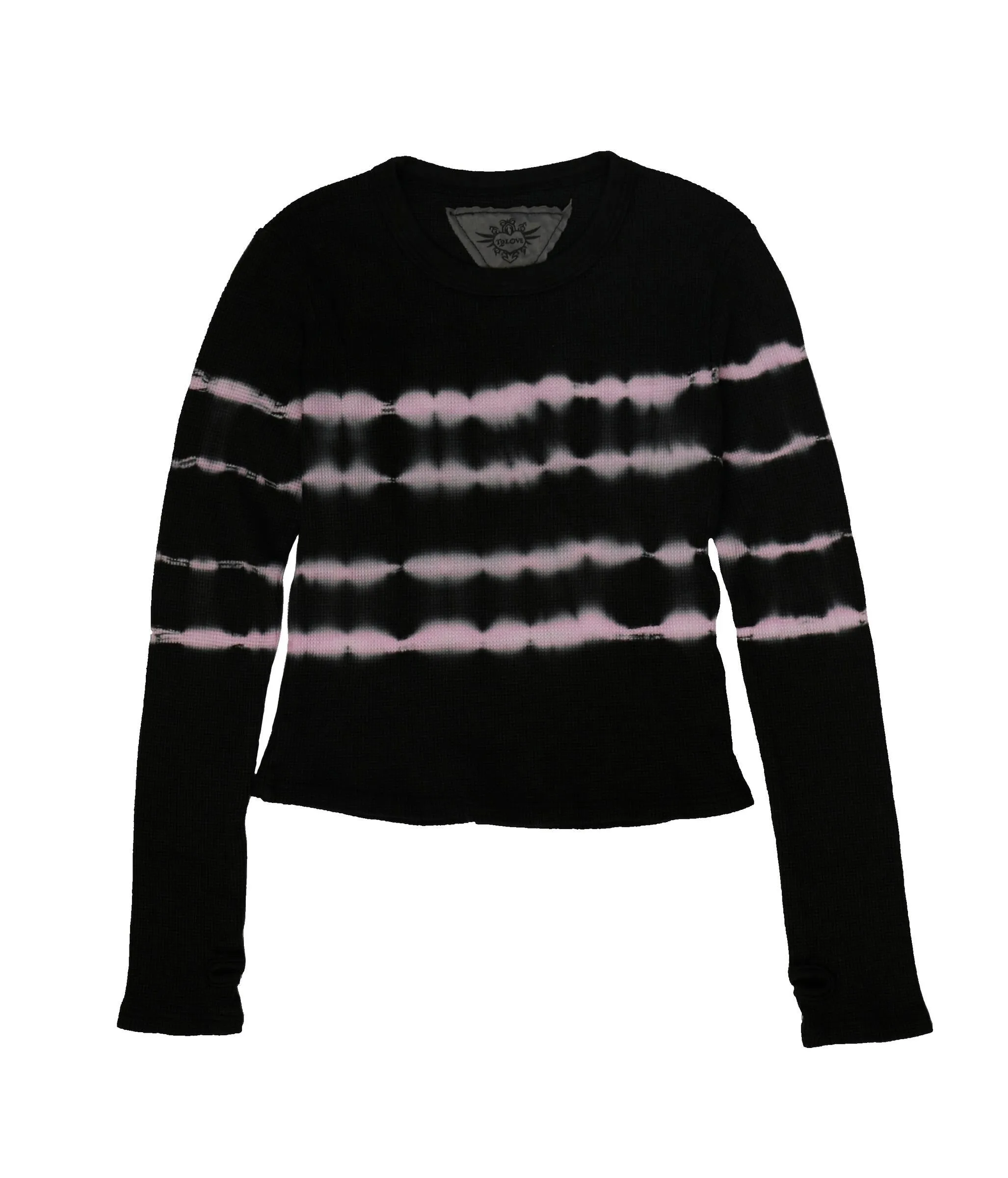 Black Tie-Dye Stripe Crew Top