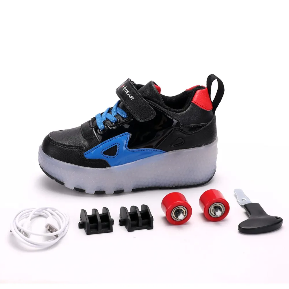 Black/Blue Roller Light up Rechargeable Shoes