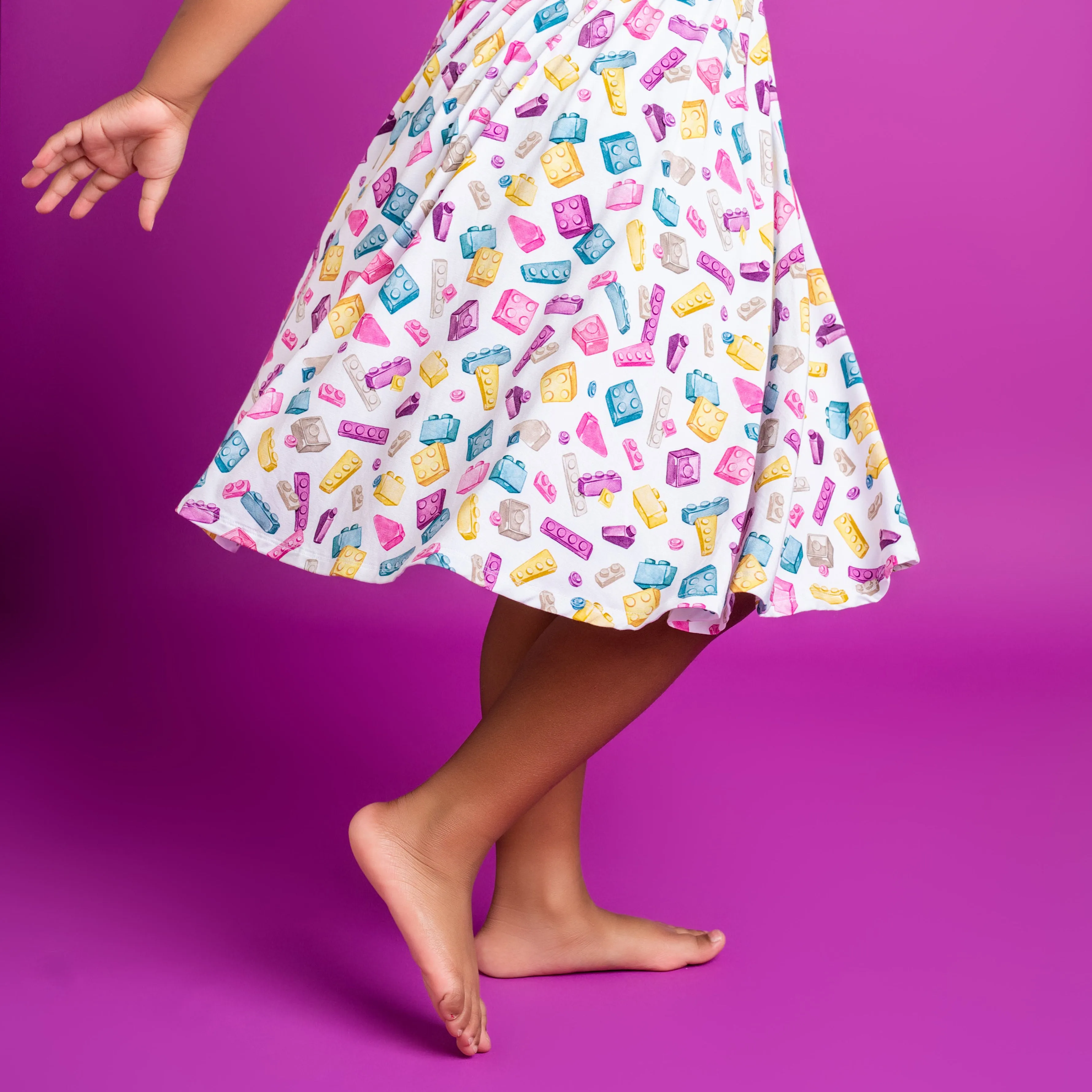 Block Party (Purple) Short Sleeve Twirl Dress