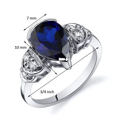 Blue Sapphire Pear Shape Sterling Silver Ring Size 5