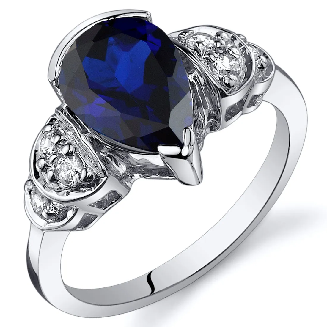 Blue Sapphire Pear Shape Sterling Silver Ring Size 5