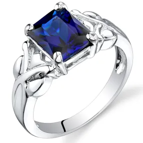 Blue Sapphire Ring Sterling Silver Radiant Shape 3 Carats Size 5