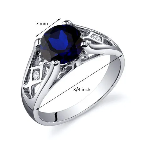 Blue Sapphire Round Cut Sterling Silver Ring Size 8