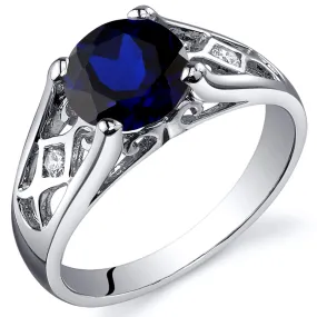 Blue Sapphire Round Cut Sterling Silver Ring Size 8