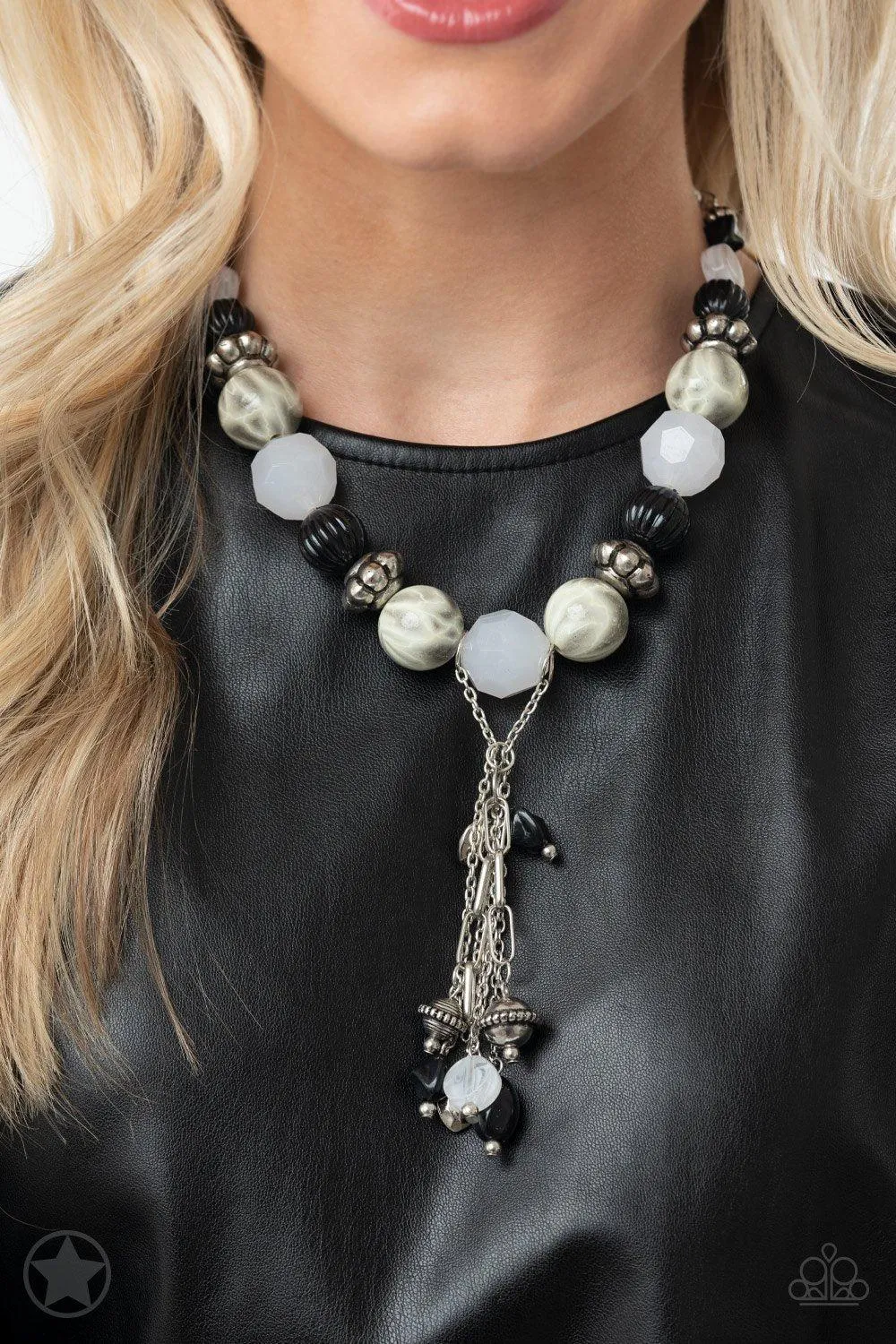 Break a Leg - Black and White Necklace and matching Earrings - Paparazzi Accessories