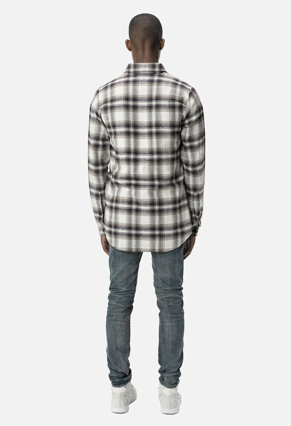 Brushed Flannel Button Up / Natural x Navy Plaid