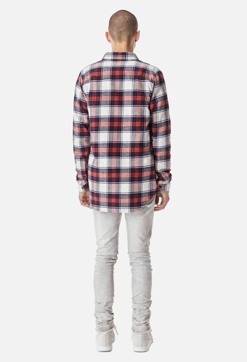 Brushed Flannel Button Up / Red x Navy Plaid