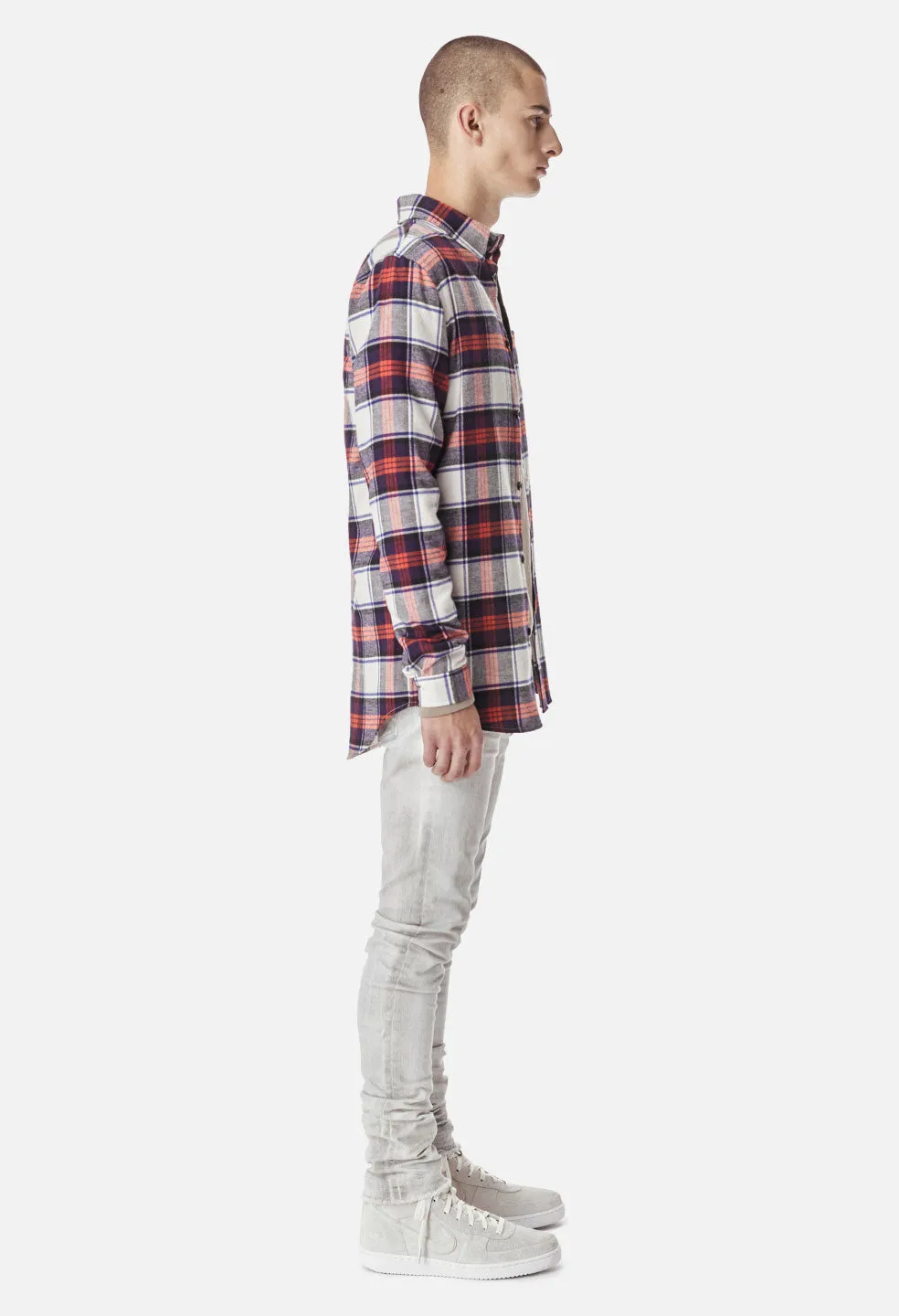 Brushed Flannel Button Up / Red x Navy Plaid