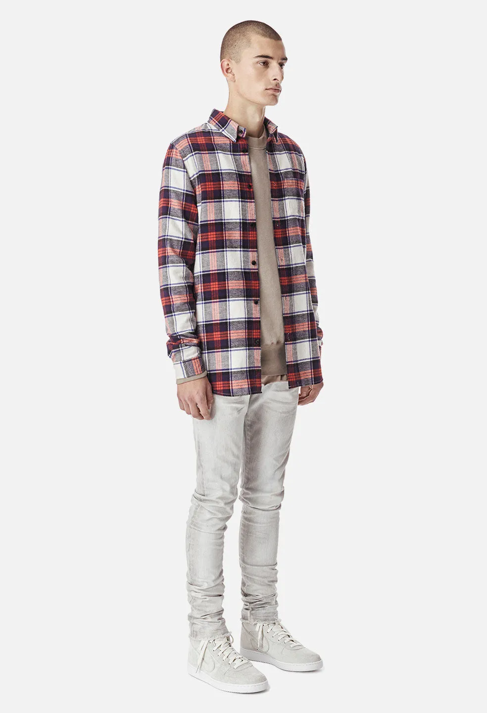 Brushed Flannel Button Up / Red x Navy Plaid