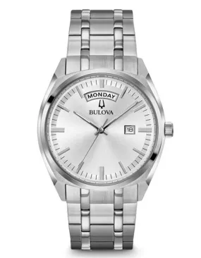 Bulova Mens Classic Watch - Stainless Steel - Silver-White Dial - Day & Date