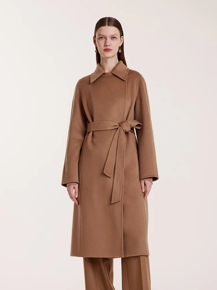 Camel Pure Cashmere Lapel Women Coat