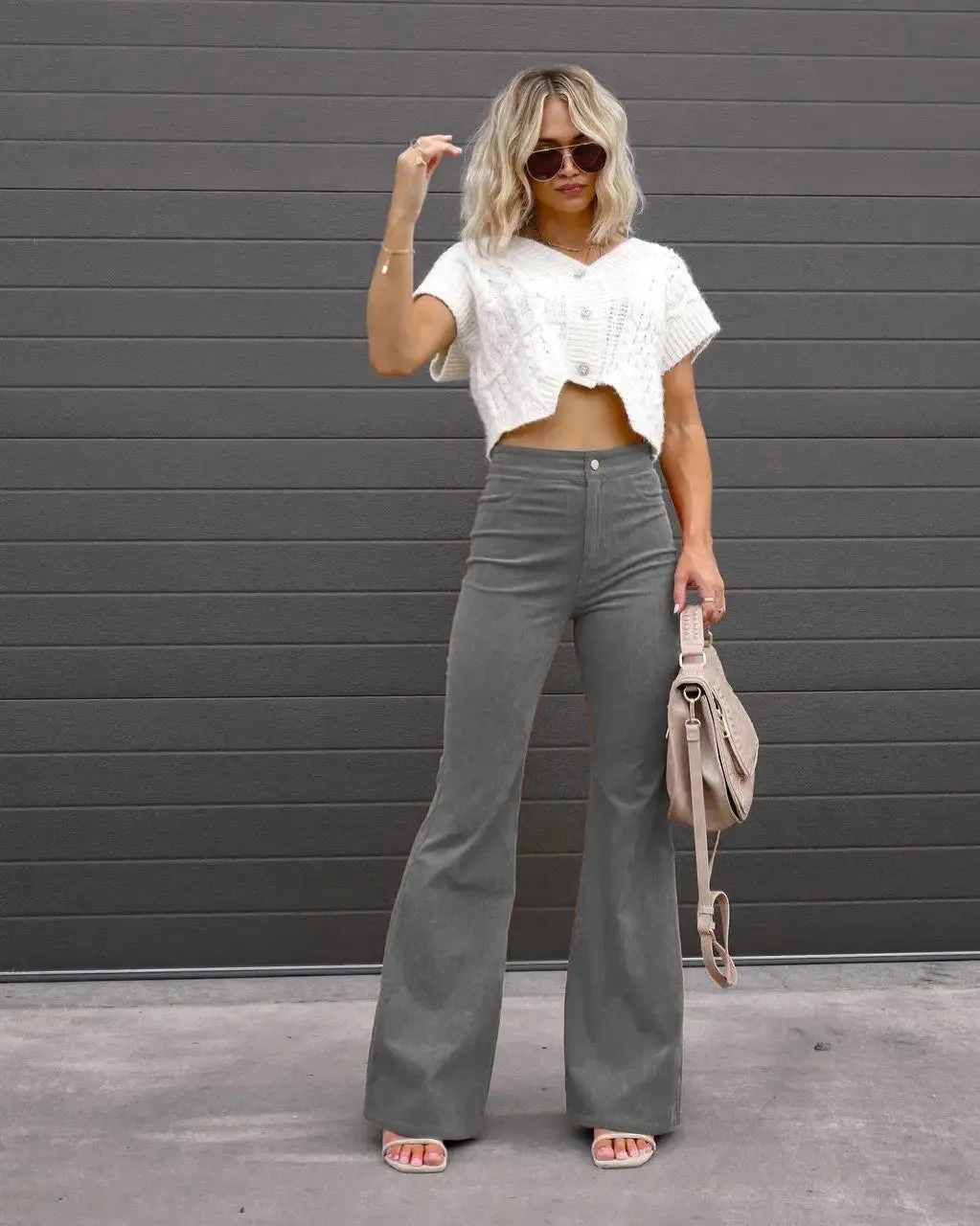 Casual Flared High Waist Wide Leg Corduroy Pants