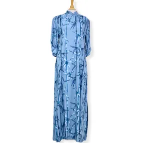 Chinese Style Blue Bamboo Rayon Dress with Mandarin Collar 2004