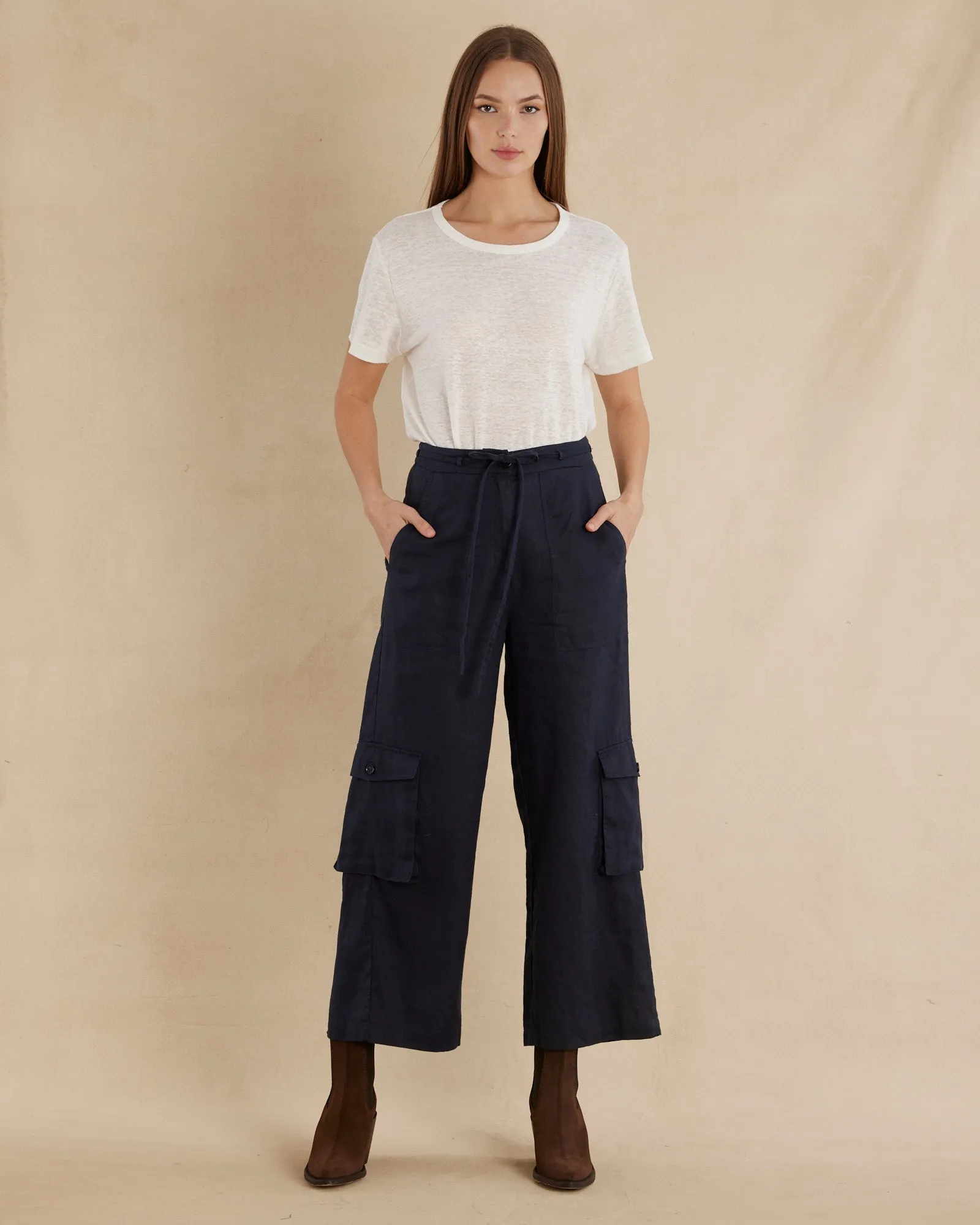 Ciel Linen Cargo Pant - Navy