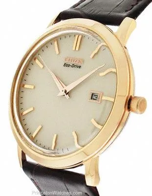 Citizen Eco-Drive Mens Strap Watch - Champagne Dial - Rose Gold-Tone - Leather