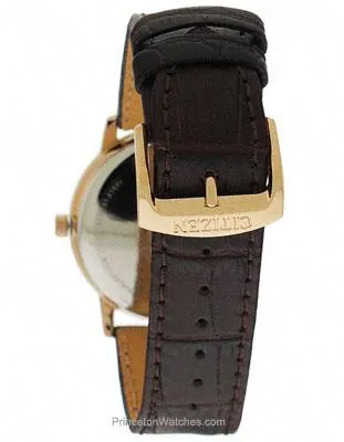 Citizen Eco-Drive Mens Strap Watch - Champagne Dial - Rose Gold-Tone - Leather