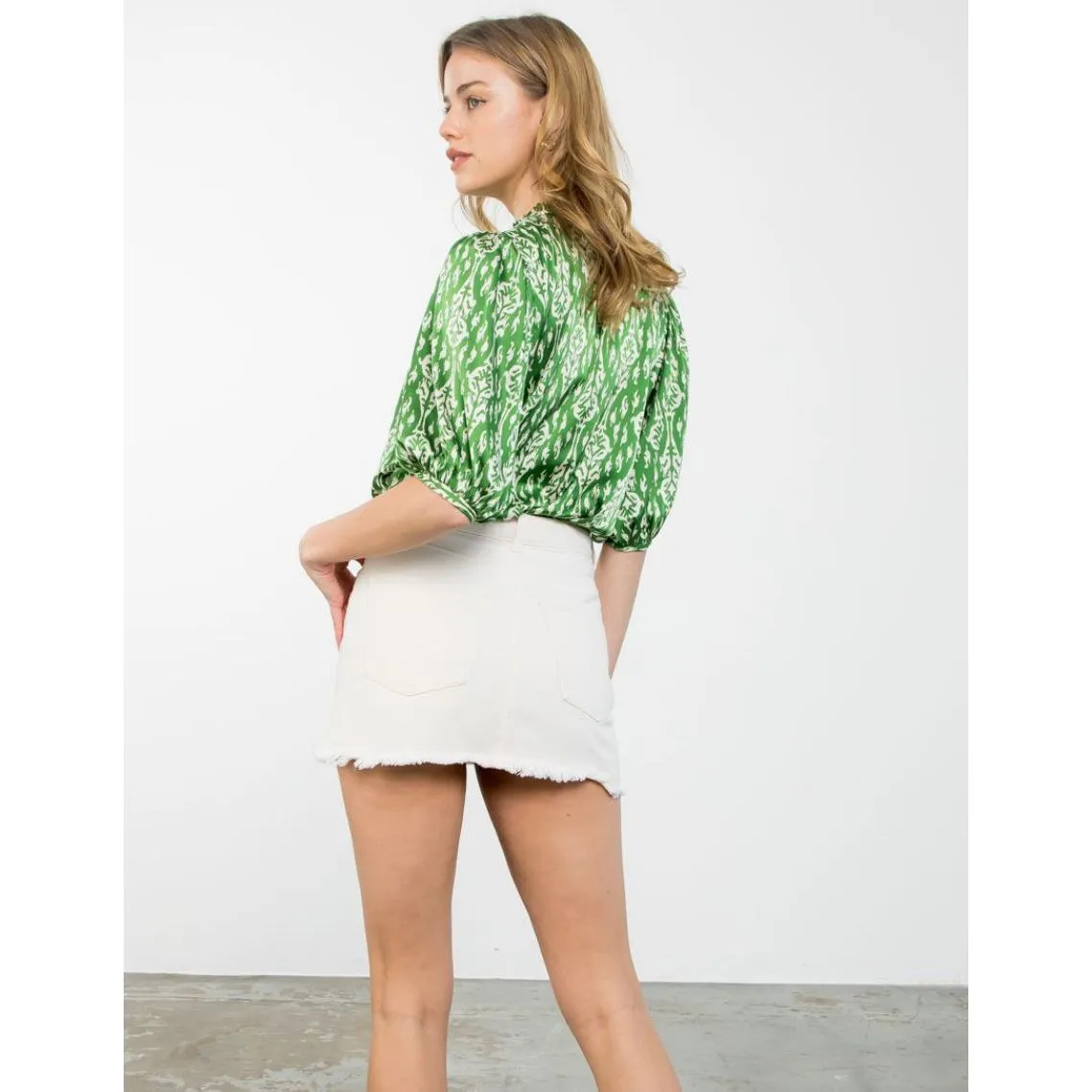 Corelle Puff Sleeve Printed Tassel THML Top