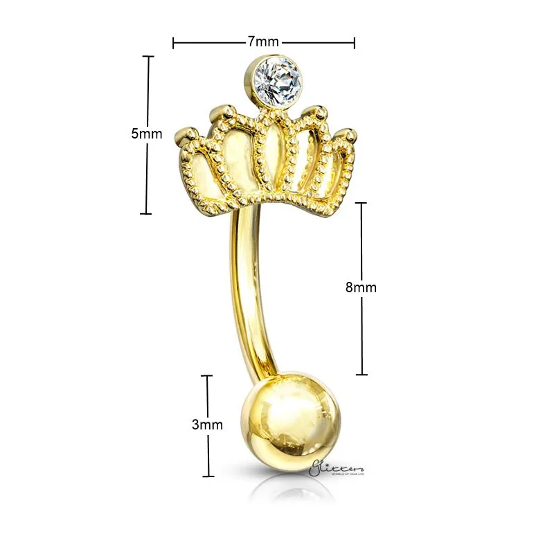 Crown Curved Barbell Eyebrow Ring - Gold