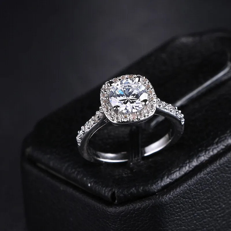 CZ Zircon Crystal Platinum plated Ring