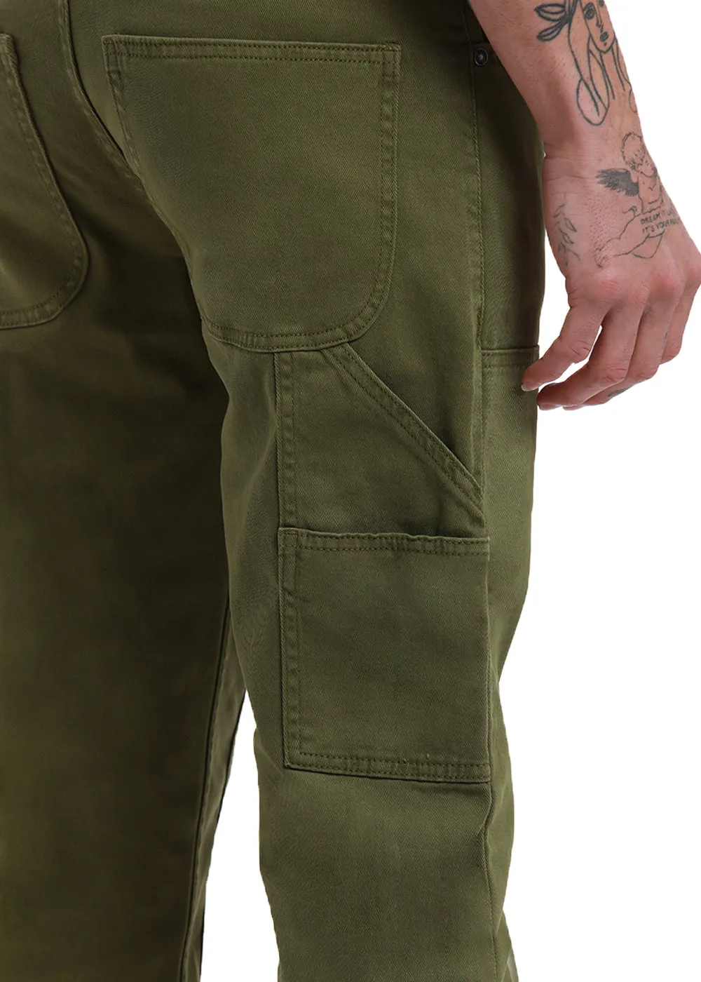 Dark olive green cargo denim