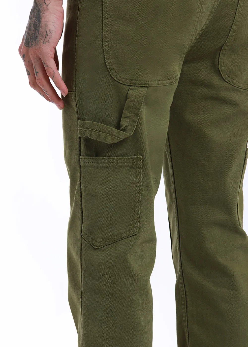 Dark olive green cargo denim