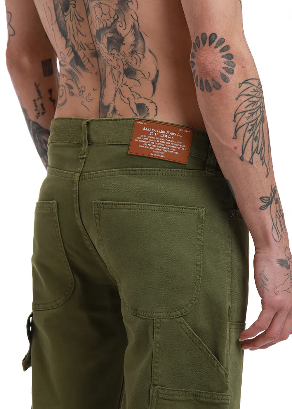 Dark olive green cargo denim