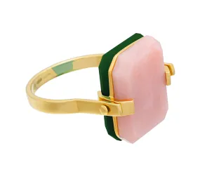 DECO SANDWICH PINK OPAL   GREEN AGATE RING