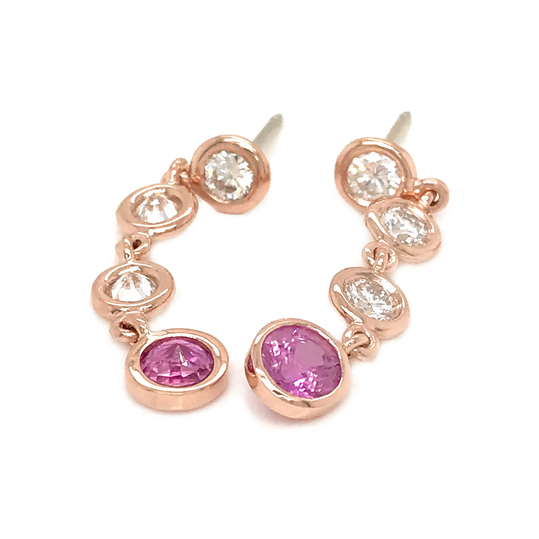 Diamond and Pink Sapphire Drop Earrings