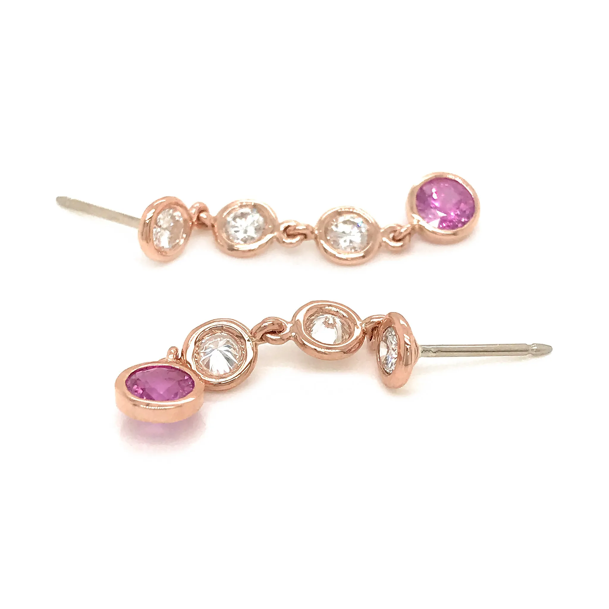 Diamond and Pink Sapphire Drop Earrings