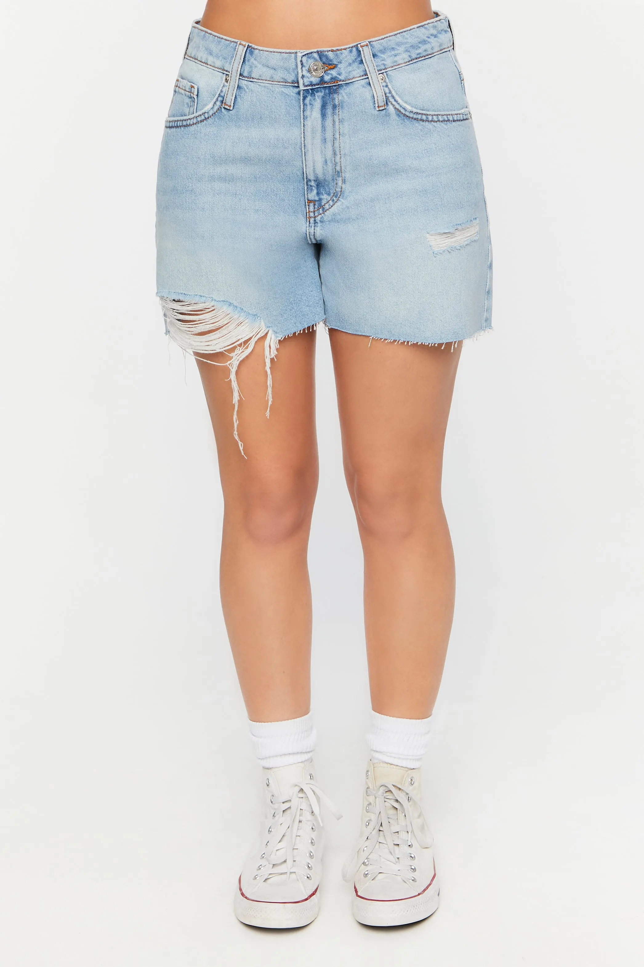 Distressed Cut-Off Denim Shorts