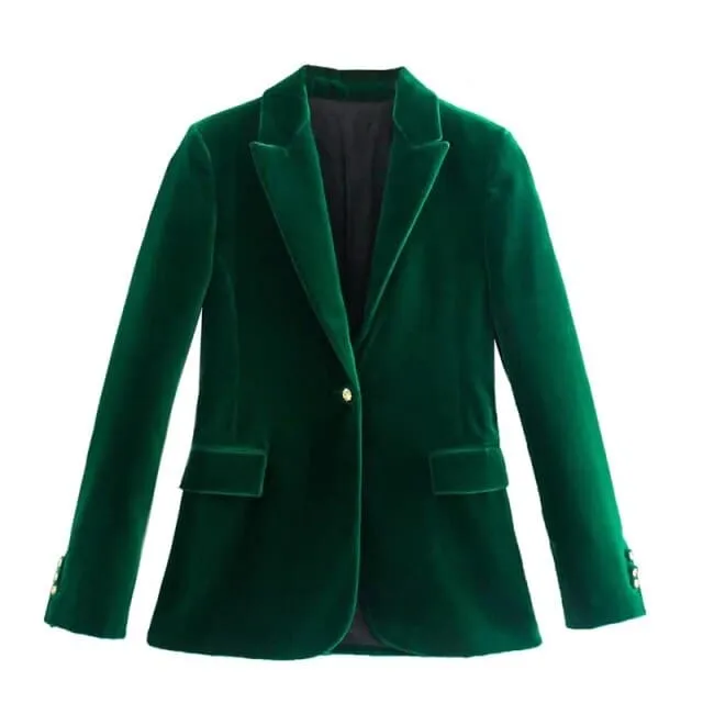 DressBetty - Women Long Sleeve Velvet Casual Button Blazer