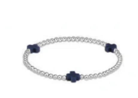 E Newton Signature Cross 3mm Bead Bracelet - Sterling