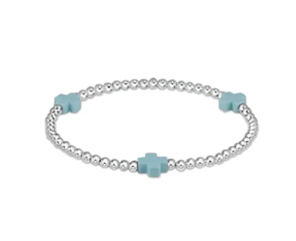 E Newton Signature Cross 3mm Bead Bracelet - Sterling