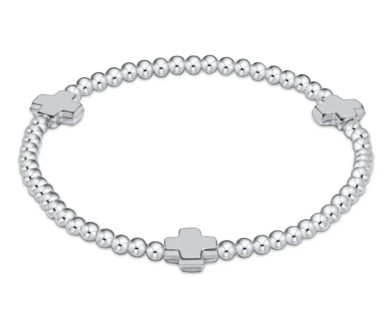 E Newton Signature Cross 3mm Bead Bracelet - Sterling