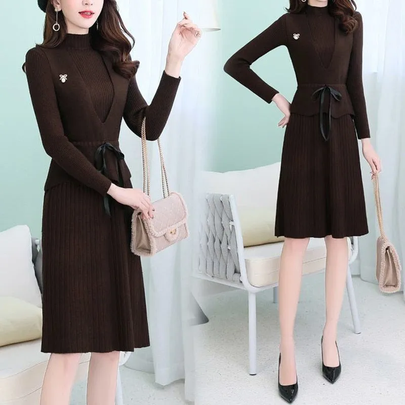 Elegant Bow Knitted Long Dress