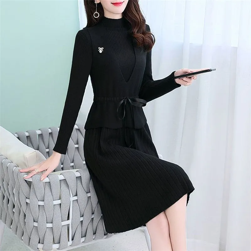 Elegant Bow Knitted Long Dress