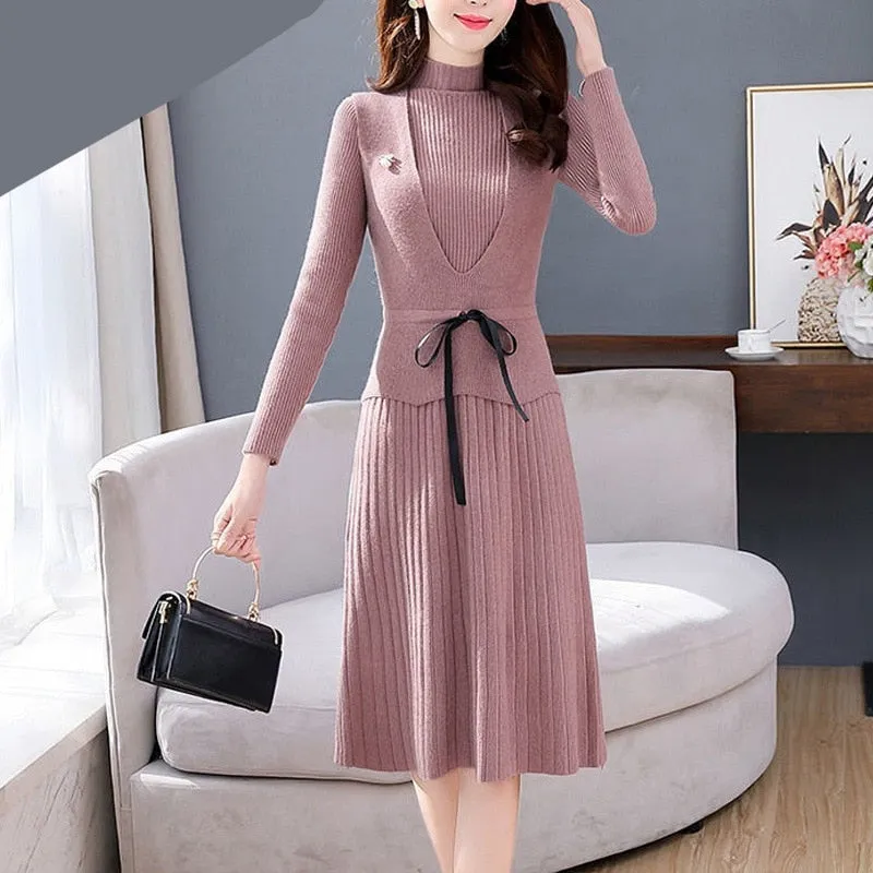 Elegant Bow Knitted Long Dress