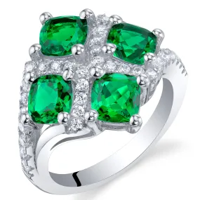 Emerald Cushion Cut Sterling Silver Ring Size 8