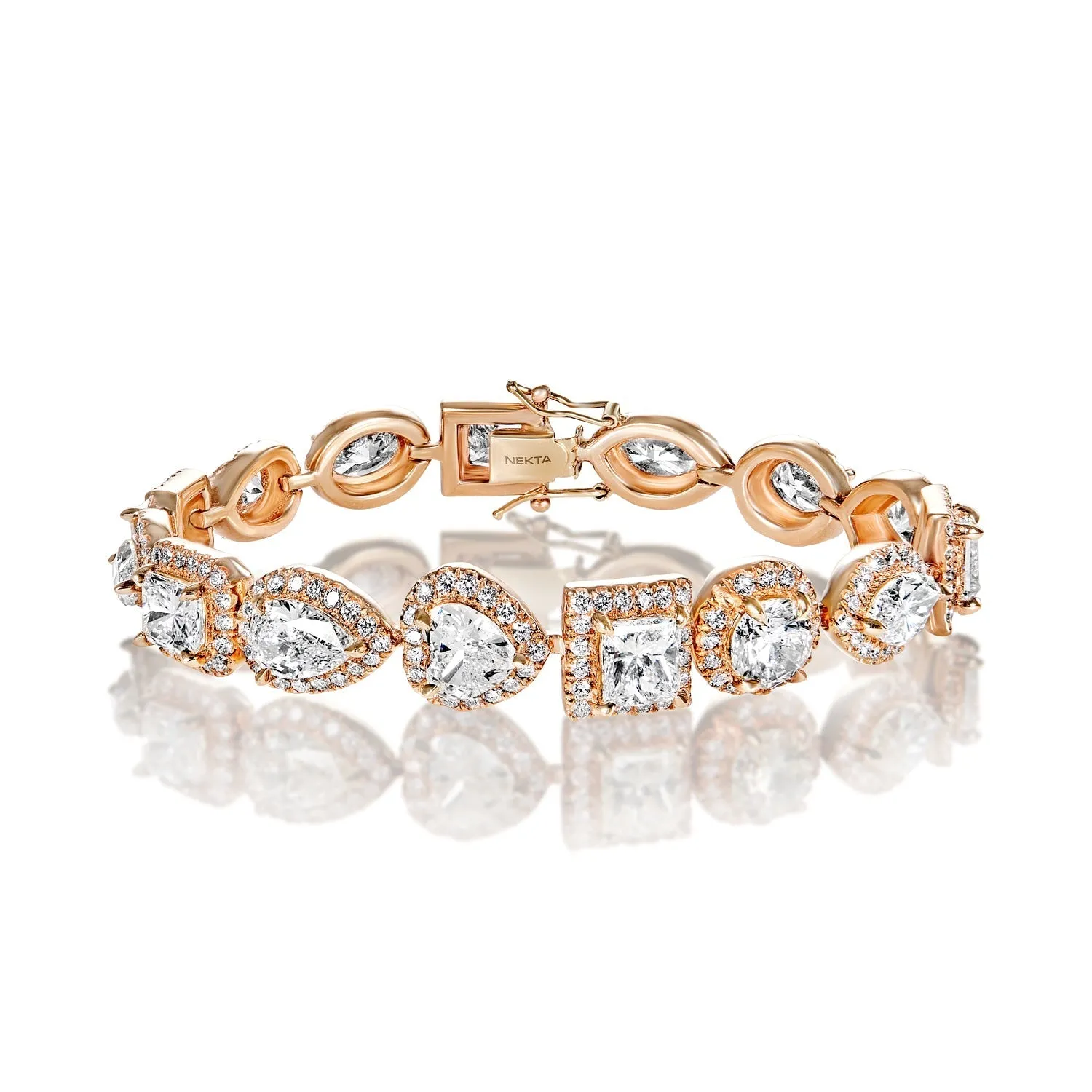 Esmeralda 28 Carats Combine Mix Shape Single Row Diamond Halo Bracelet in 18k Rose Gold