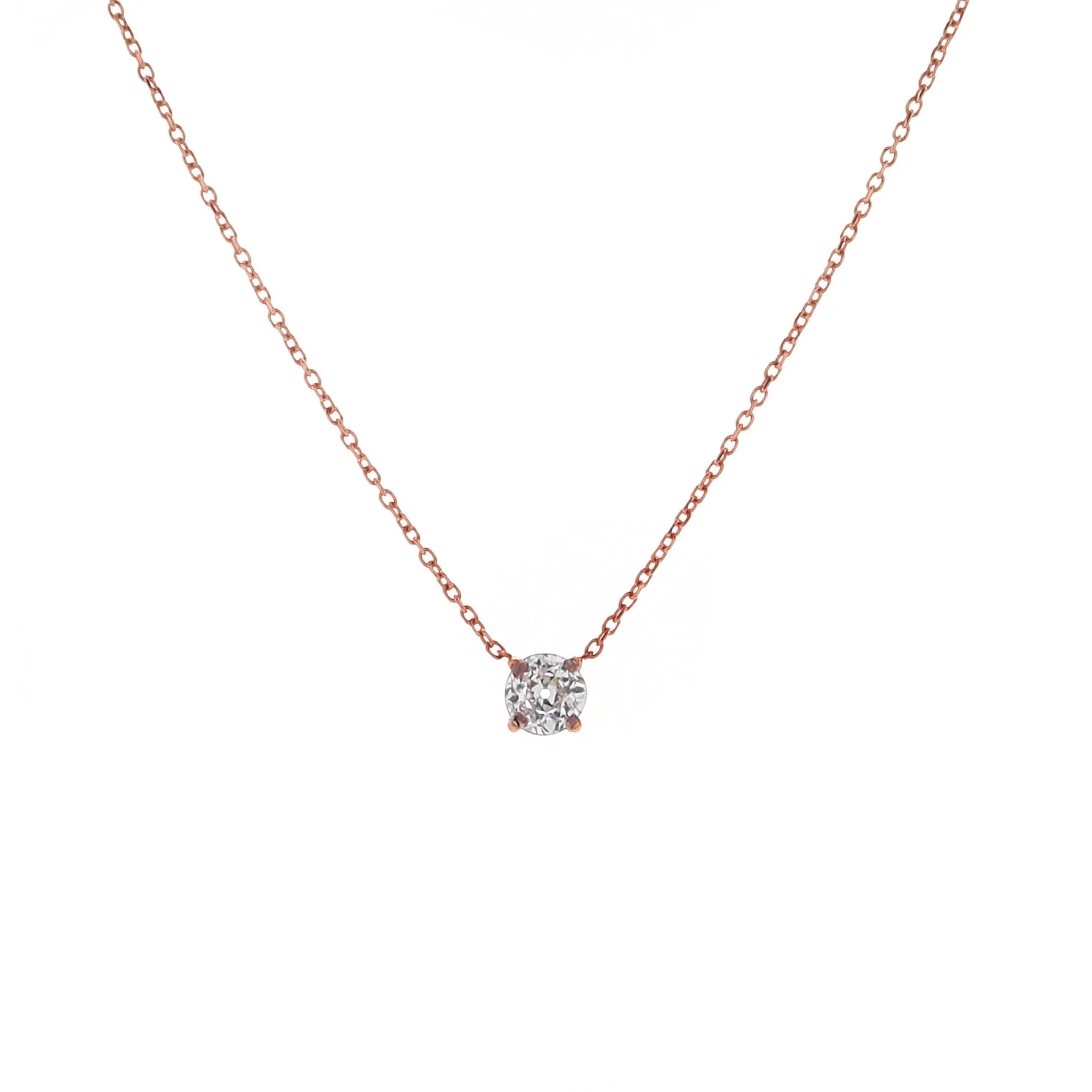 Estate 14k Rose Gold Solitaire 0.50ct Old European 18 Pendant Necklace