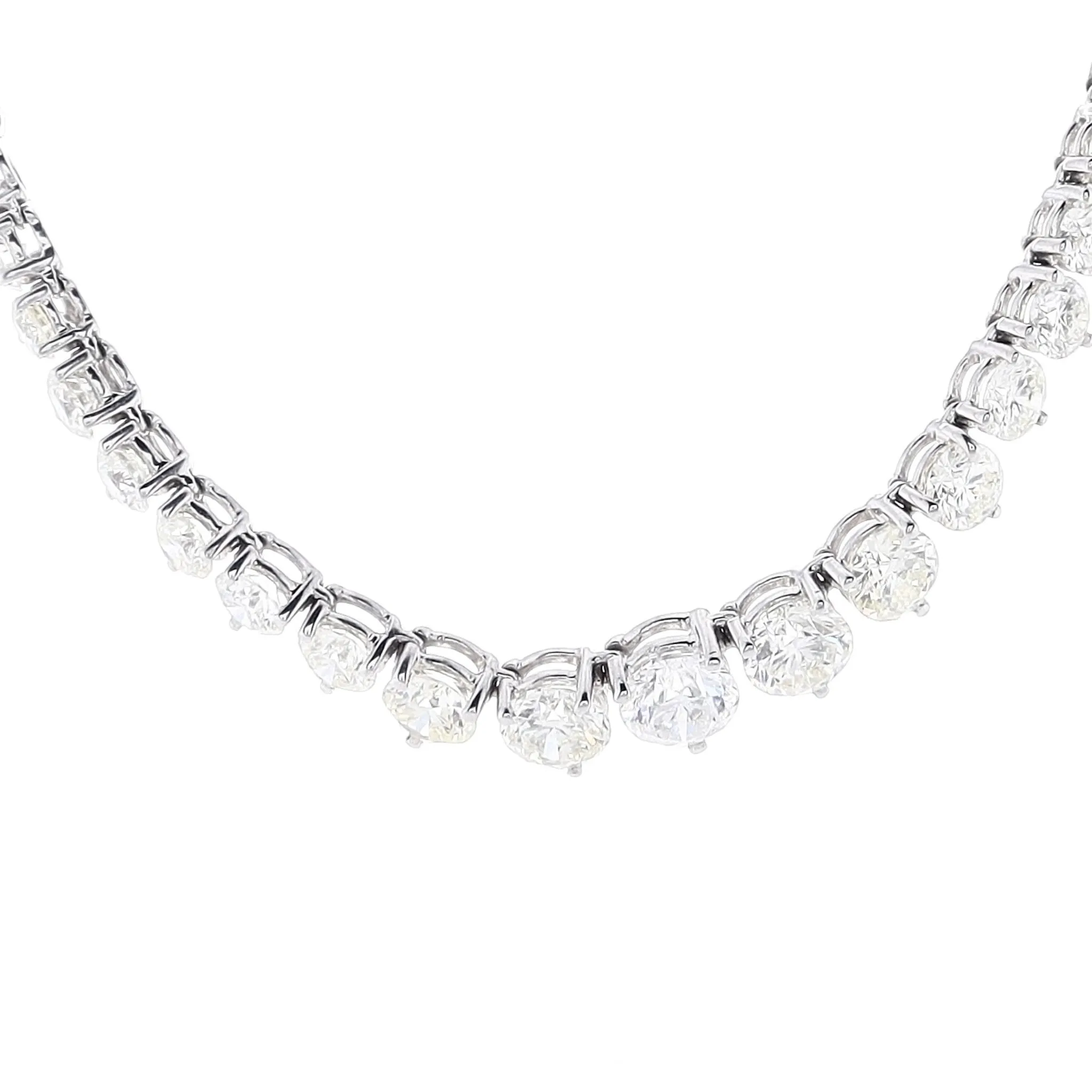 Estate 18k White Gold Riviera Graduated 3 Prong Diamond 17 Necklace