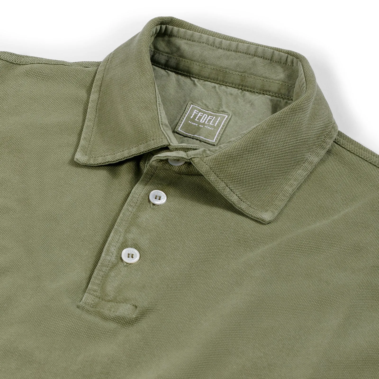 Fedeli Classic Short Sleeve Knitted Piqué Polo Shirt in Olive Green