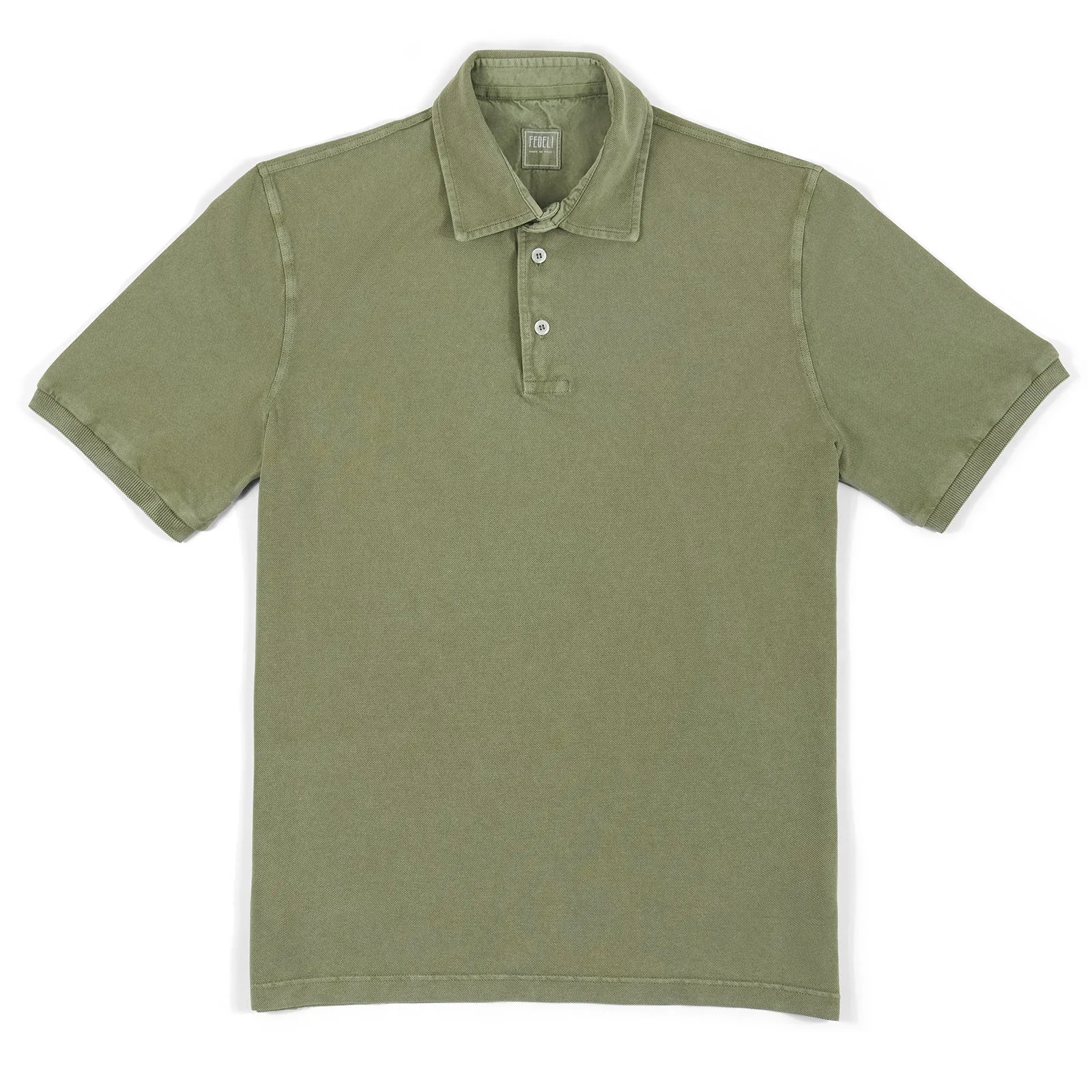 Fedeli Classic Short Sleeve Knitted Piqué Polo Shirt in Olive Green