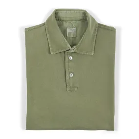 Fedeli Classic Short Sleeve Knitted Piqué Polo Shirt in Olive Green