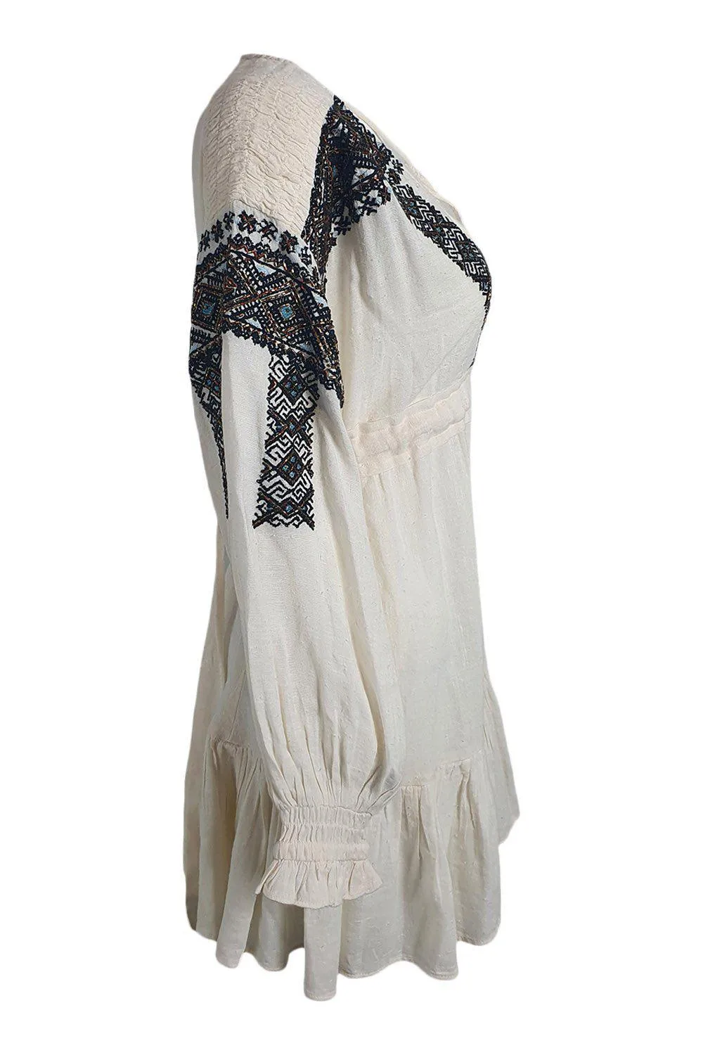 FREE PEOPLE Boho Cotton Blend Ivory Beaded Mini Dress (L)