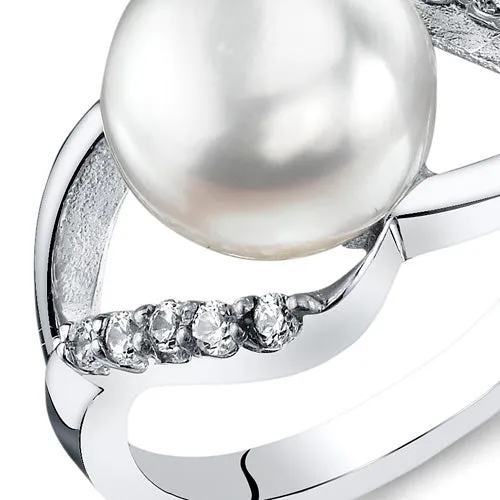 Freshwater Cultured 9mm White Pearl Ring Sterling Silver Round Shape Size 7